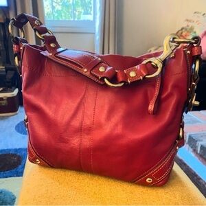 COACH Carly Hobo Shoulder Red Leather Shoulder Bag
